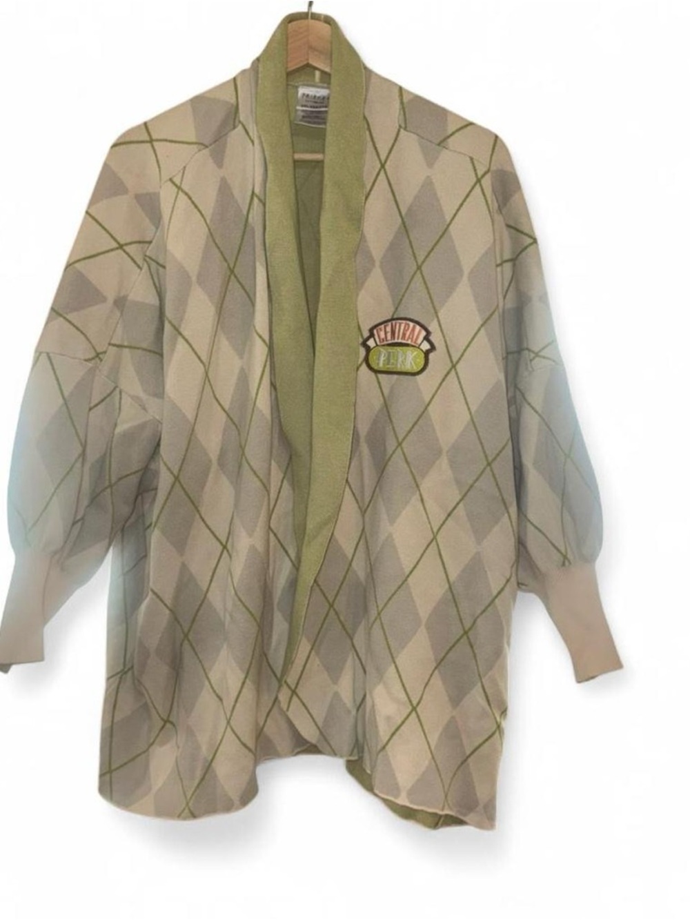 FRIENDS Central Perk Argyle Cardigan Jacket in Light Green & Cream